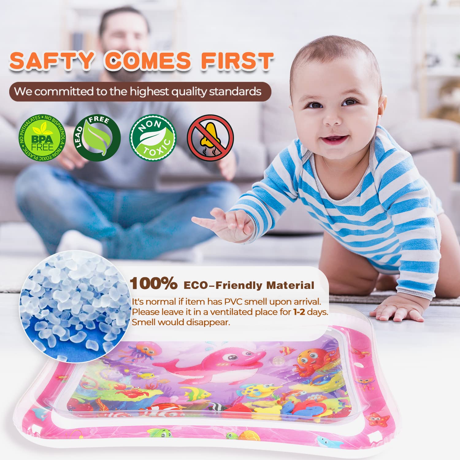 Hitituto Inflatable Tummy Time Mat Premium Baby Water Play Mat Fun Activity Center for Baby's Stimulation Growth and Sensory Development Ideal Infants Toddlers Baby Girls Toy for 3 6 9 12 24 Months - Image 3